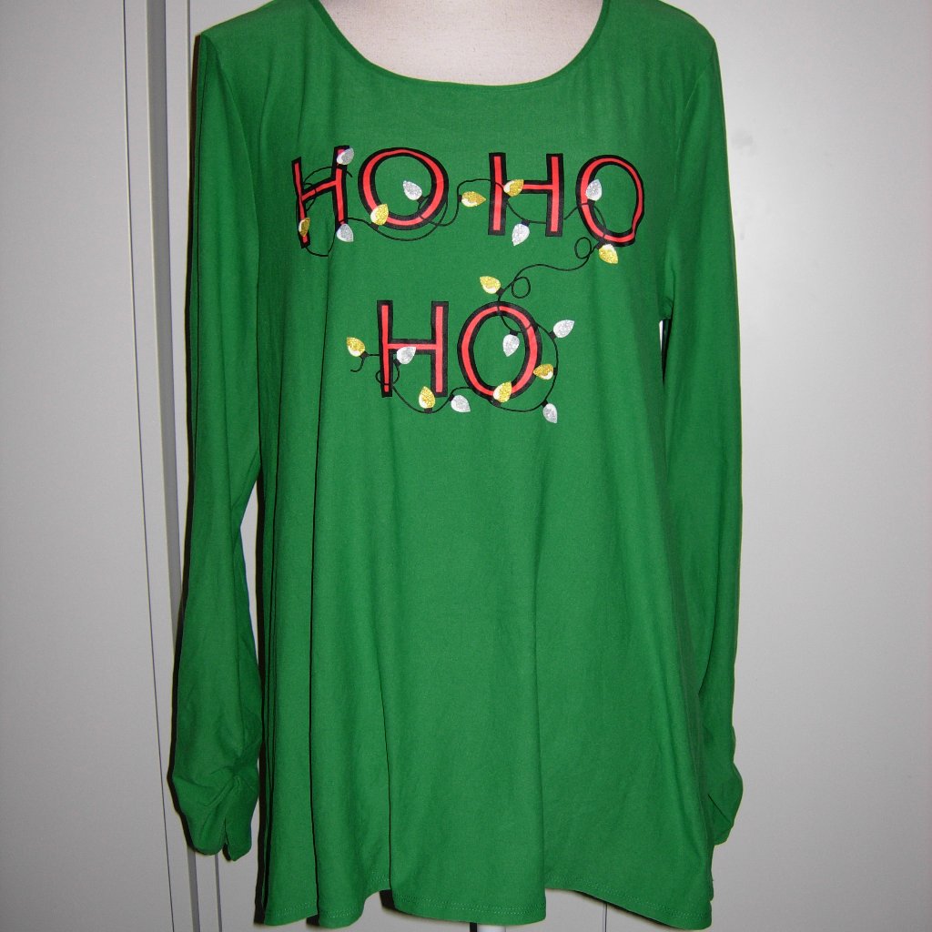 Joyland Green Christmas Ho Ho Ho Long Sleeve Top L